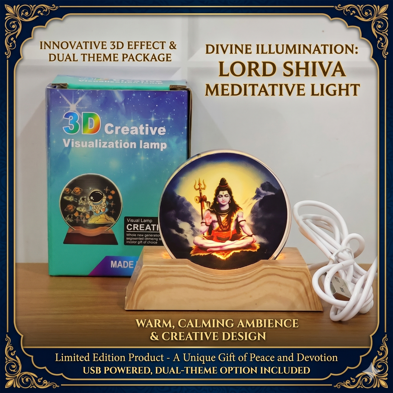 🕉️ 3D Lord Shiva Creative LED Lamp with Wooden Base