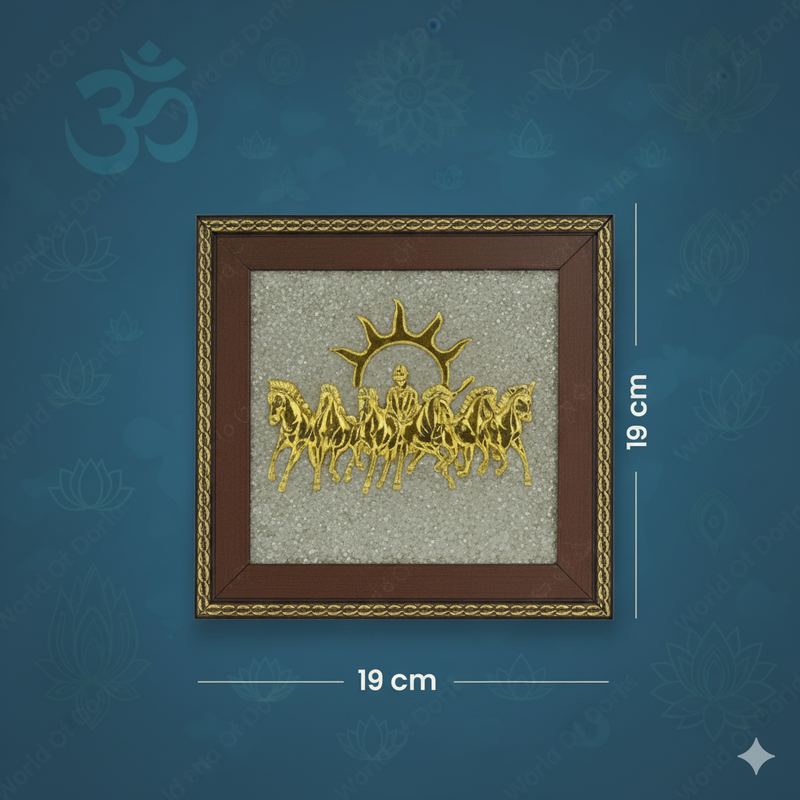 🐎 7 Horses on Raw Pyrite Frame + Gift [Om Trishool 🔱 Rudraksha Keyring – [Energized]