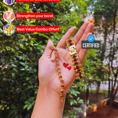 (1 +1+Gift) Golden Couple Rudraksha Designer Bracelets (5 Mukhi) - Elegant Combo with a Gift 🎁 Laxmi Silver Plated Coin💫