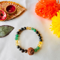 7 Mukhi Dhan Yog Bracelet – Nepali Rudraksha + Natural Stones (Lab-Certified)