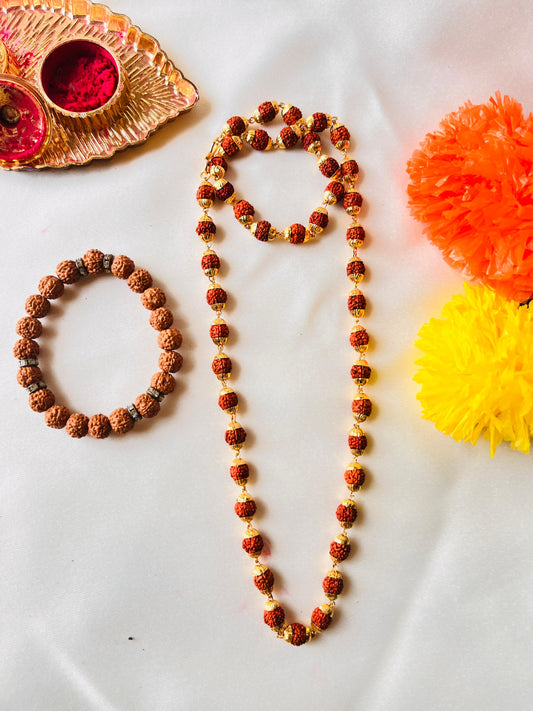 📿 Eternal Rudraksha Premium Mala + Modern Rudraksha Bracelet Combo (Lab-Certified) + Free Gift 🎁