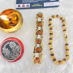 (1 +1+Gift) Golden Couple Rudraksha Designer Bracelets (5 Mukhi) - Elegant Combo with a Gift 🎁 Laxmi Silver Plated Coin💫