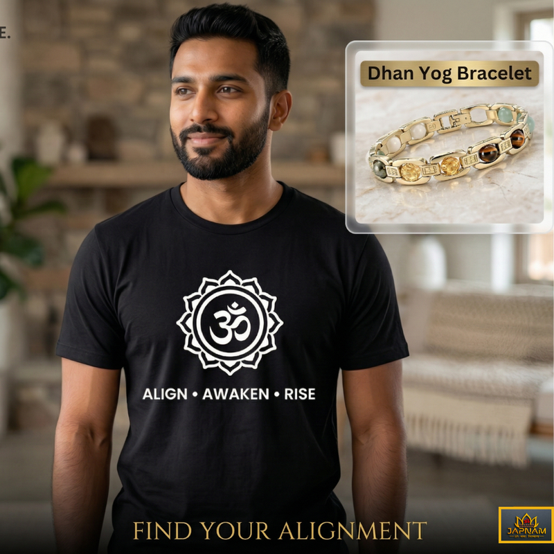 🕉️ Divine OM 7 Chakra Cotton Premium T-Shirt & 📿Metal Dhan Yog Bracelet
