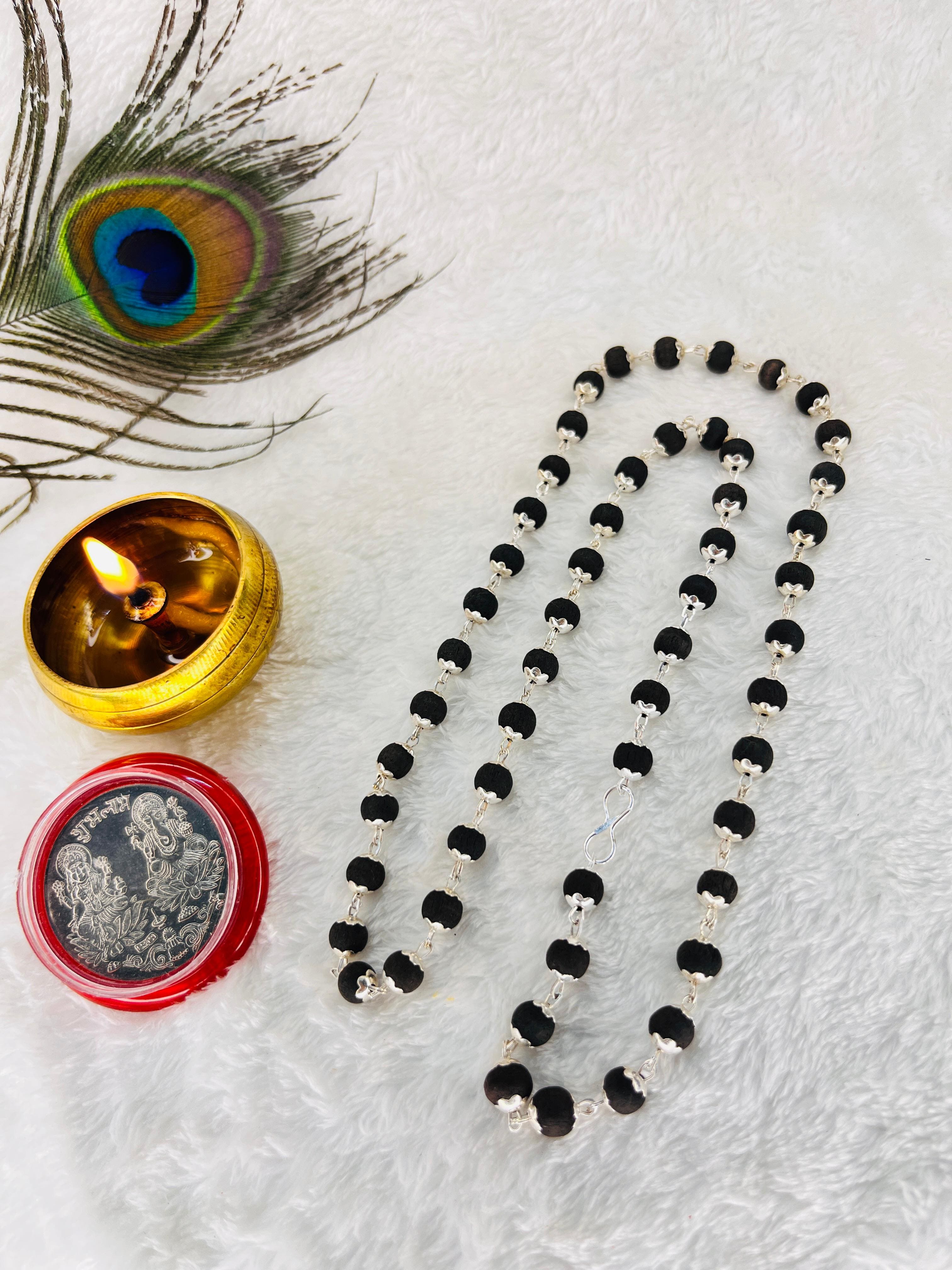 🌿 Silver-Plated Eternal Karungali Mala + bracelet combo – Crafted from Authentic Ebony Wood 🌟 & karungali bracelet combo + 🎁 Free Laxmi Silver Plated Coin! 🖤✨