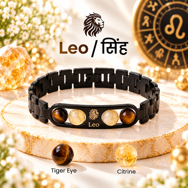 ♈ Metal Zodiac Rashi Bracelet – All 12 Signs ✨ Energized Natural Stone Bracelet