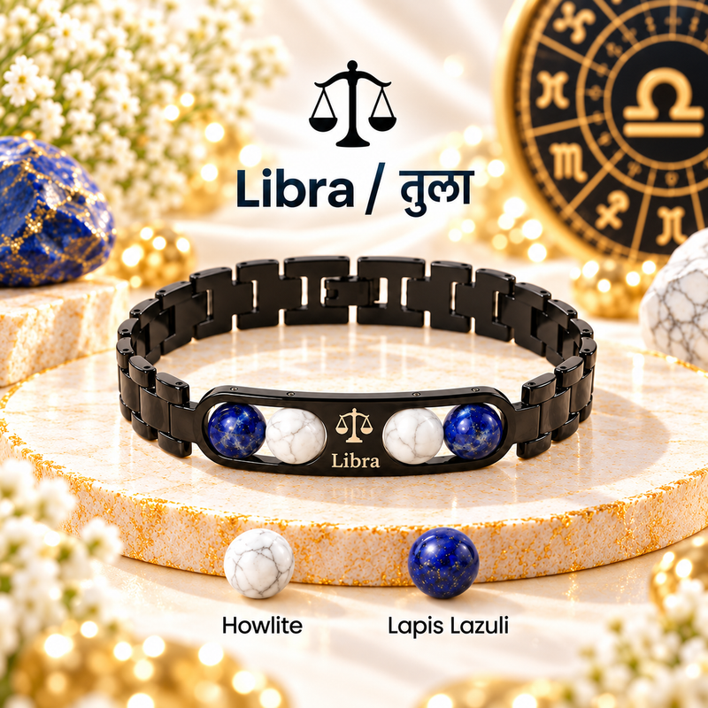 ♈ Metal Zodiac Rashi Bracelet – All 12 Signs ✨ Energized Natural Stone Bracelet