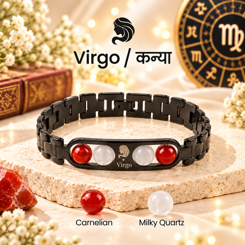 ♈ Metal Zodiac Rashi Bracelet – All 12 Signs ✨ Energized Natural Stone Bracelet