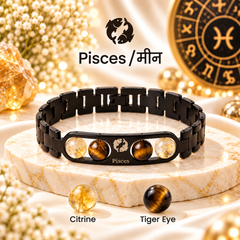 ♈ Metal Zodiac Rashi Bracelet – All 12 Signs ✨ Energized Natural Stone Bracelet
