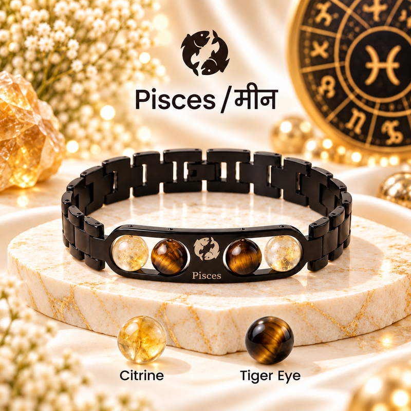 ♈ Metal Zodiac Rashi Bracelet – All 12 Signs ✨ Energized Natural Stone Bracelet