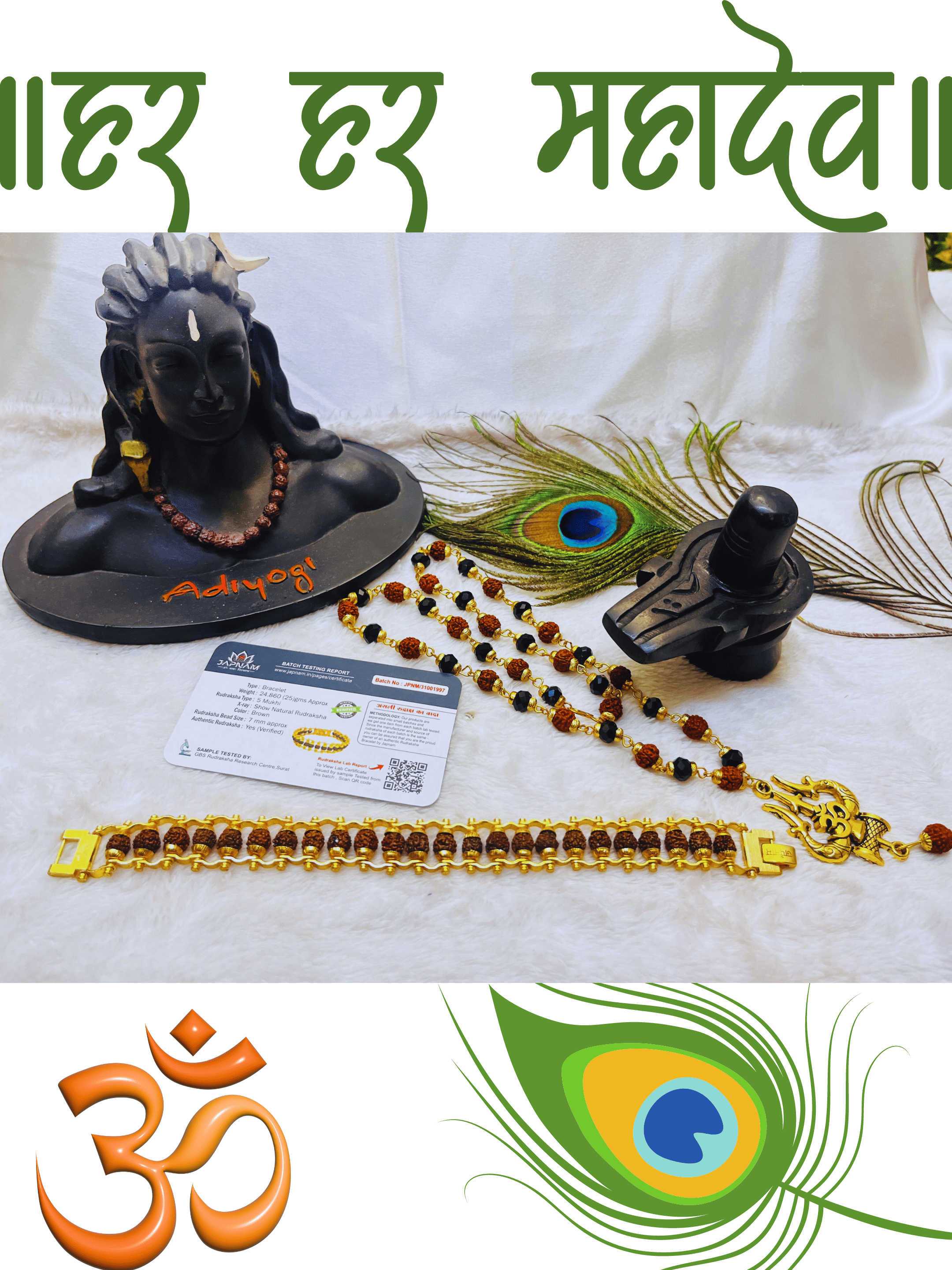 Rudraksha Crystal Trishool Mala + Free (Modern 5 Mukhi Rudraksha Bracelet) + Mysterious🎁Gift