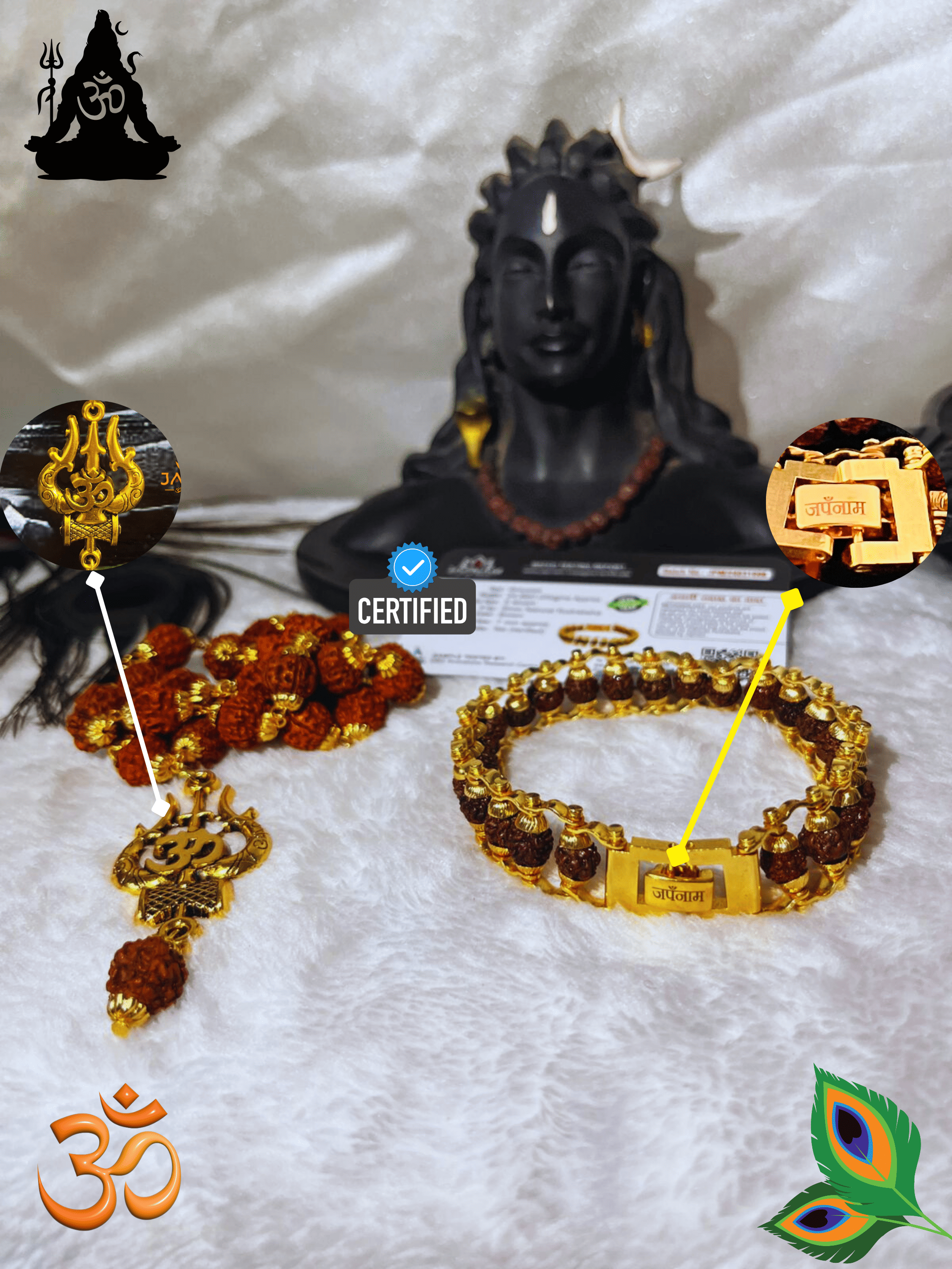 Trishool Mala + Original Natural Rudraksha Bracelet (5 Mukhi) Combo (Lab Tested) + Mysterious🎁Gift