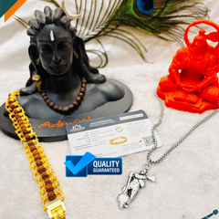 Hanumanji With Gada Silver Pendant Chain + Modern 5 Mukhi Rudraksha Bracelet Combo + Mysterious🎁Gift