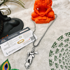 Hanumanji With Gada Silver Pendant Chain + Modern 5 Mukhi Rudraksha Bracelet Combo + Mysterious🎁Gift