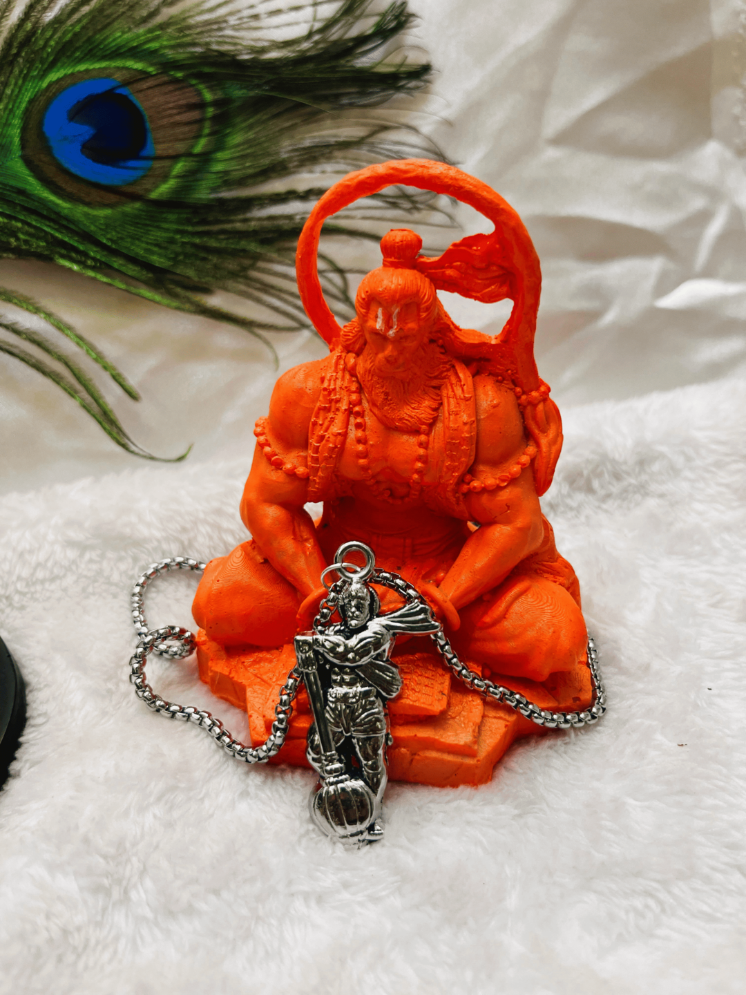 Hanumanji With Gada Silver Pendant Chain + Modern 5 Mukhi Rudraksha Bracelet Combo + Mysterious🎁Gift