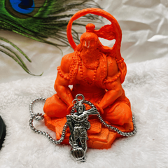 Hanumanji With Gada Silver Pendant Chain + Modern 5 Mukhi Rudraksha Bracelet Combo + Mysterious🎁Gift