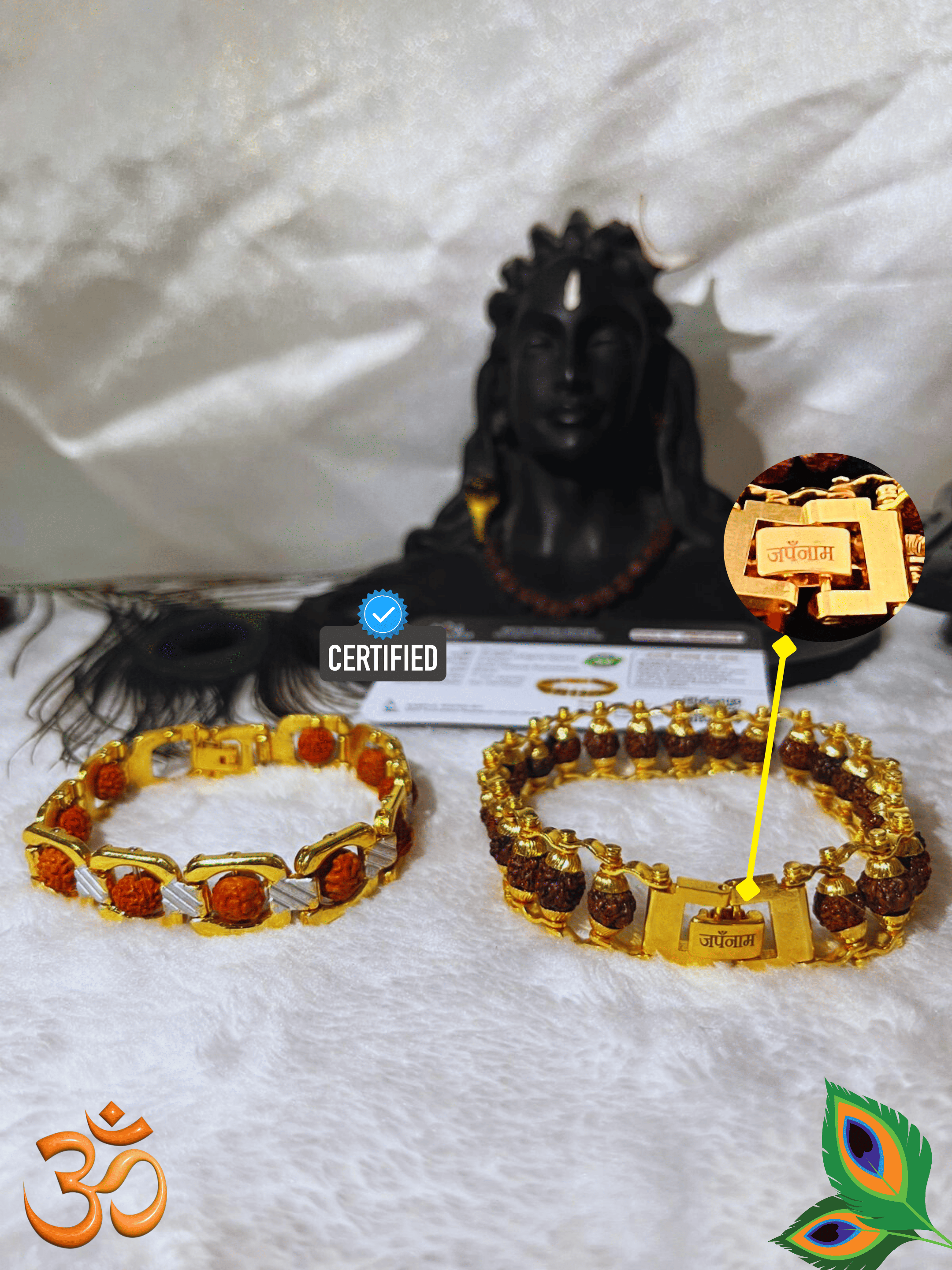 Modern Rudraksha Bracelet + Golden-Silver(Dual Tone) Elegant Bracelet (5 Mukhi) Combo (Lab Tested) + Mysterious🎁Gift