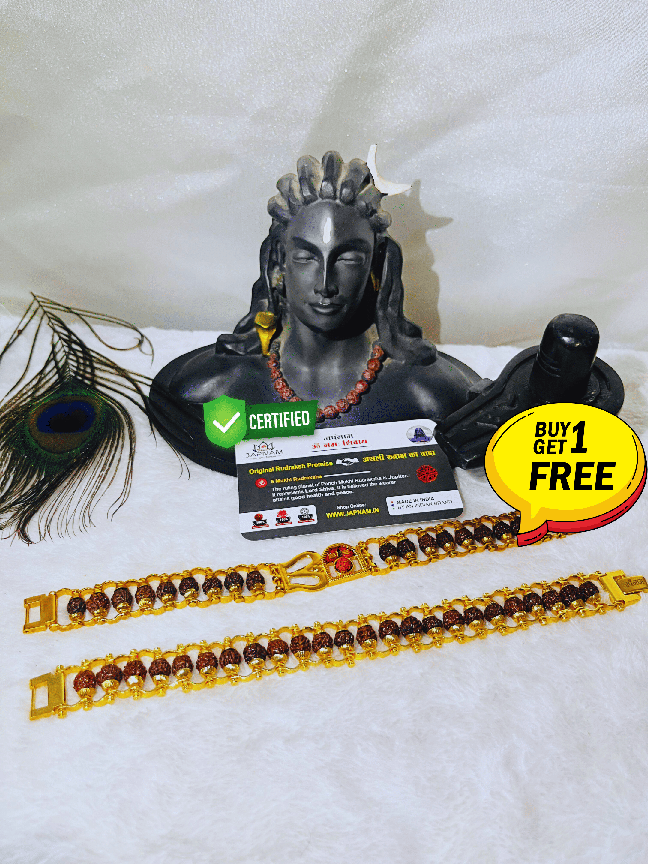 Modern Rudraksha Bracelet + Modern Shivlinga Trishool Bracelet (5 Mukhi) Combo (Lab Tested) + Mysterious🎁Gift