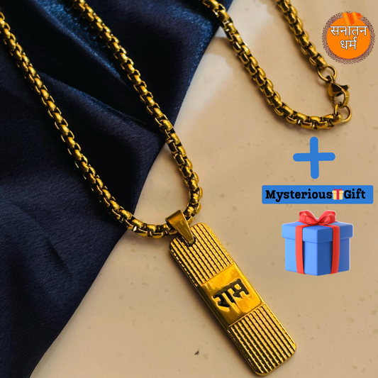 Shree Ram Gold Plated Dotted Pendant with chain Set + Mysterious🎁Gift