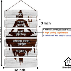 Shiv Maha Mrityunjaya Mantra Signs Wooden Wall Hanging Home Decoration|Gift Item  (32 cm X 12 inch, Brown)