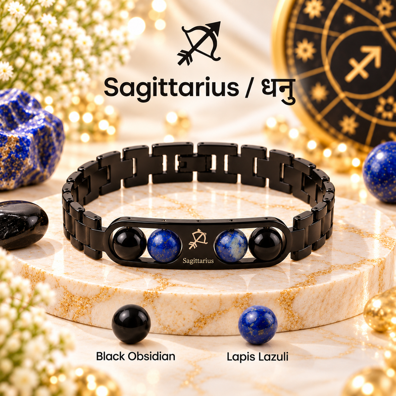 ♈ Metal Zodiac Rashi Bracelet – All 12 Signs ✨ Energized Natural Stone Bracelet