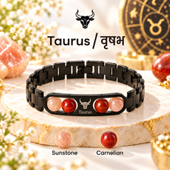 ♈ Metal Zodiac Rashi Bracelet – All 12 Signs ✨ Energized Natural Stone Bracelet