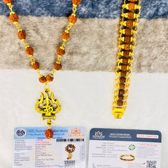 Trishool Mala + Original Natural Rudraksha Bracelet (5 Mukhi) Combo (Lab Tested) + Mysterious🎁Gift