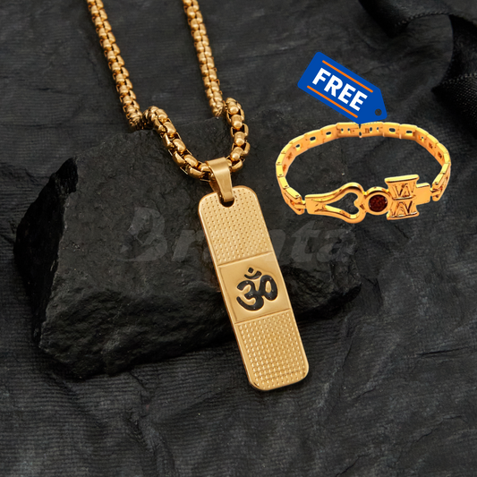 OM Dotted Design Pendant with Chain 18kt Gold Plated(24 Inch) +  Mysterious🎁Gift
