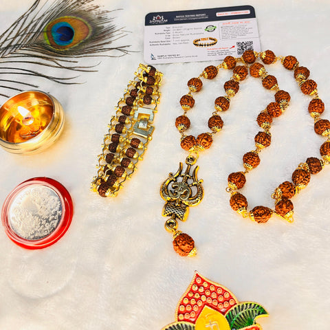Trishool Mala + Original Natural Rudraksha Bracelet (5 Mukhi) Combo (Lab Tested) + Mysterious🎁Gift