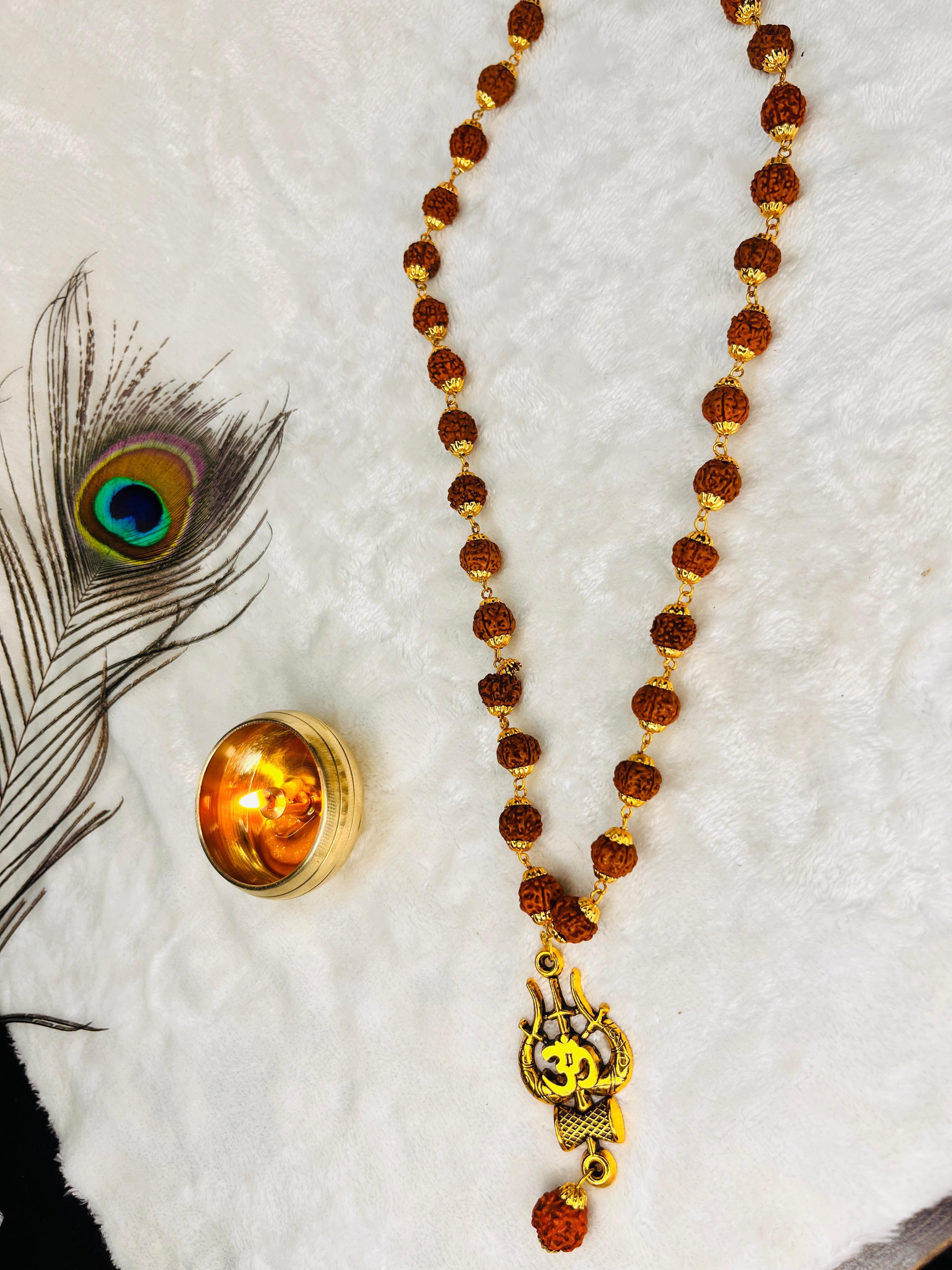 Trishool Mala + Original Natural Rudraksha Bracelet (5 Mukhi) Combo (Lab Tested) + Mysterious🎁Gift