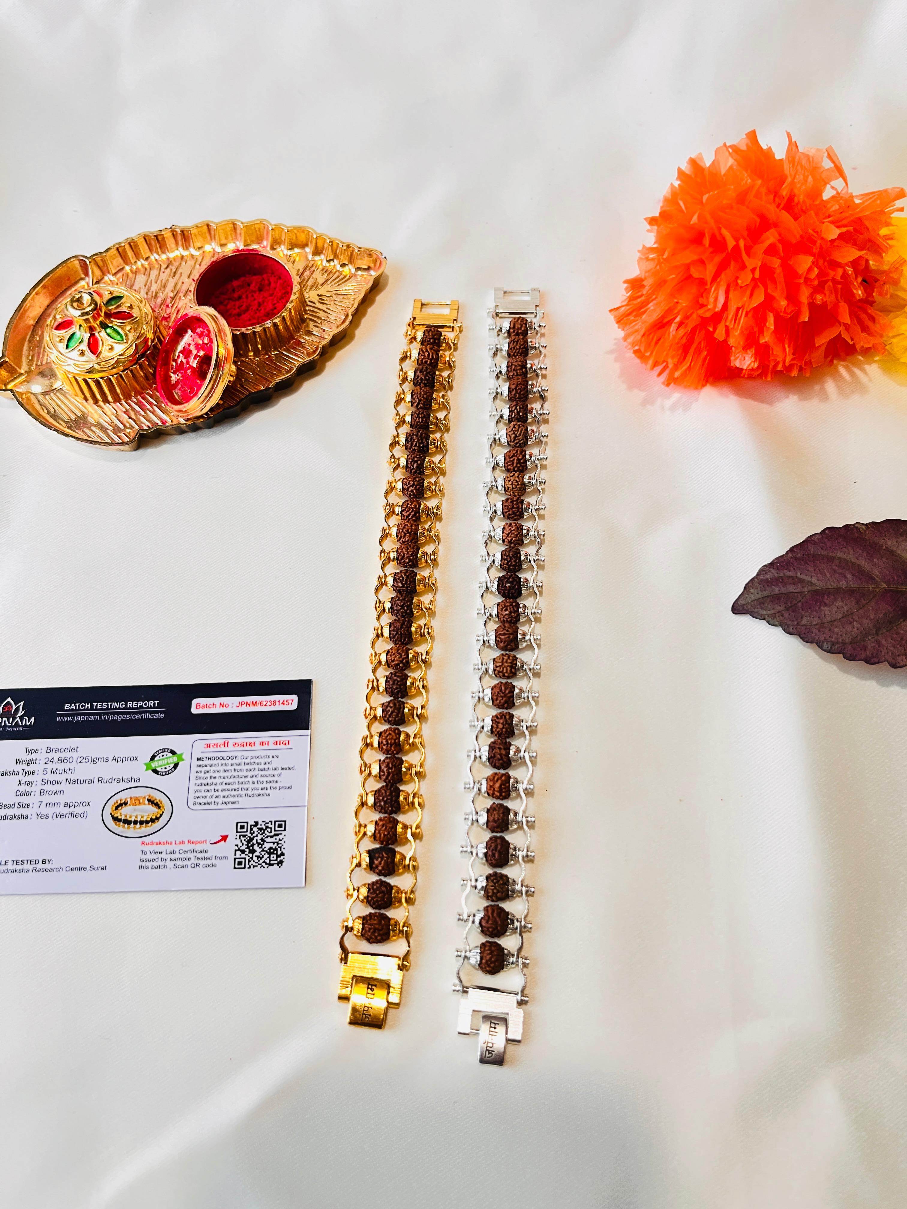 Modern [Golden Rudraksha Bracelet + Silver Rudraksha Bracelet] – 1+1 Combo (Lab-Certified) + 🎁 Mysterious Gift
