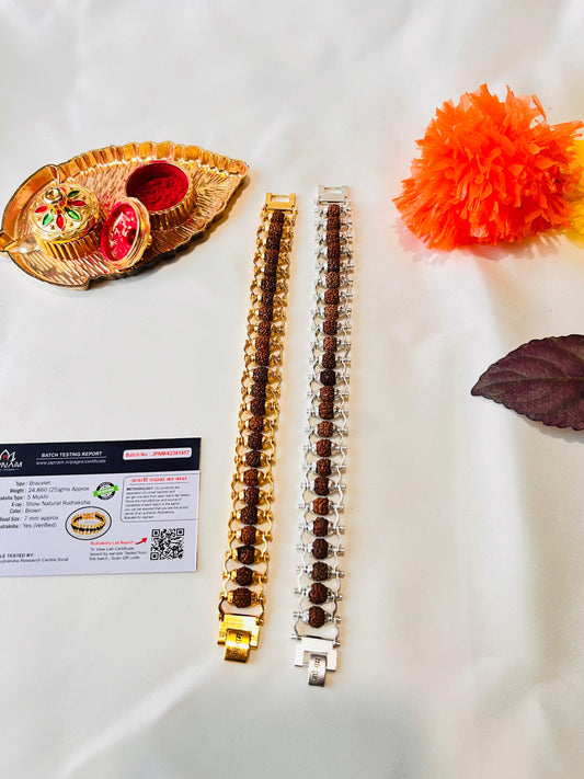 Modern [Golden Rudraksha Bracelet + Silver Rudraksha Bracelet] – 1+1 Combo (Lab-Certified) + 🎁 Mysterious Gift