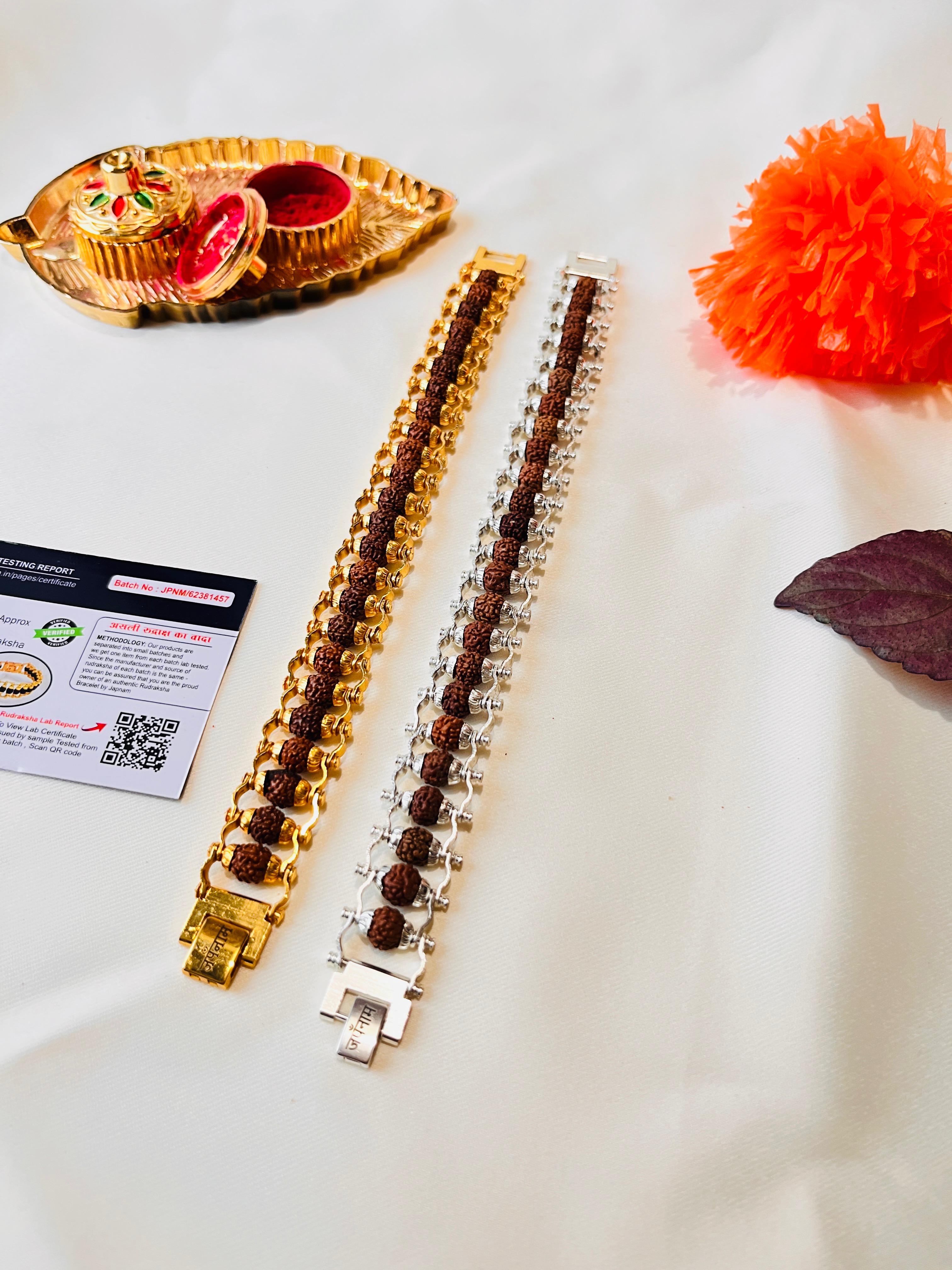 Modern [Golden Rudraksha Bracelet + Silver Rudraksha Bracelet] – 1+1 Combo (Lab-Certified) + 🎁 Mysterious Gift