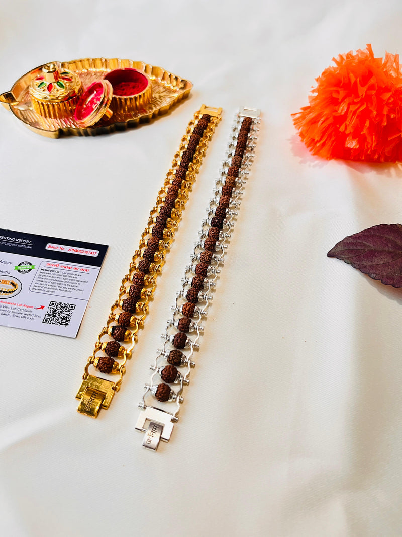 Modern [Golden Rudraksha Bracelet + Silver Rudraksha Bracelet] – 1+1 Combo (Lab-Certified) + 🎁 Mysterious Gift